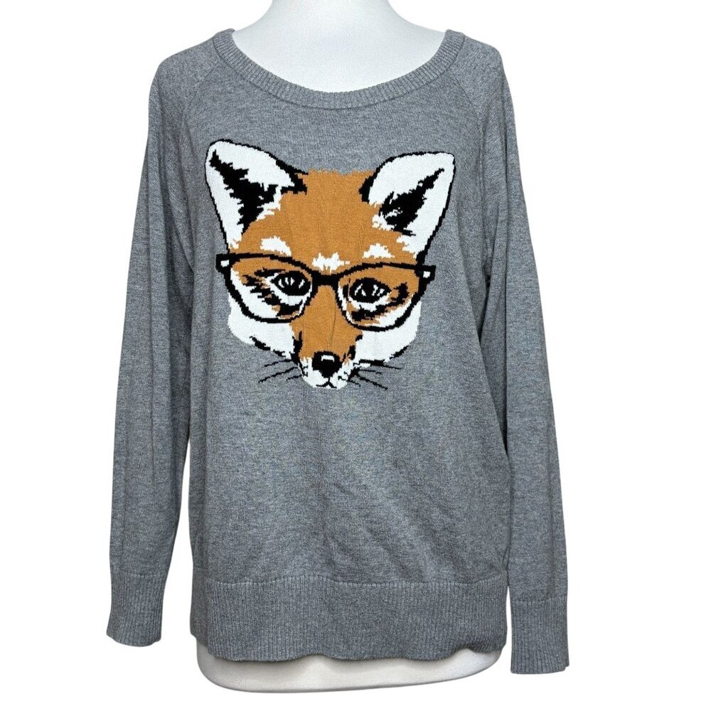 Torrid Fox Sweater Gray Womens Size 0 Large